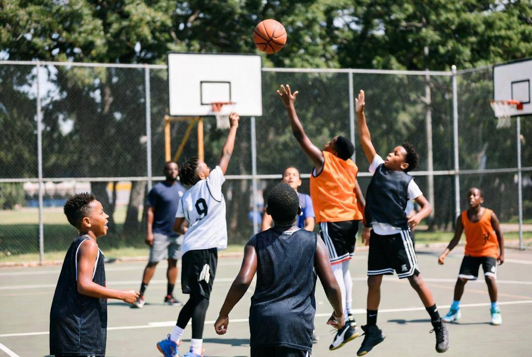 Players jumping for a rebound